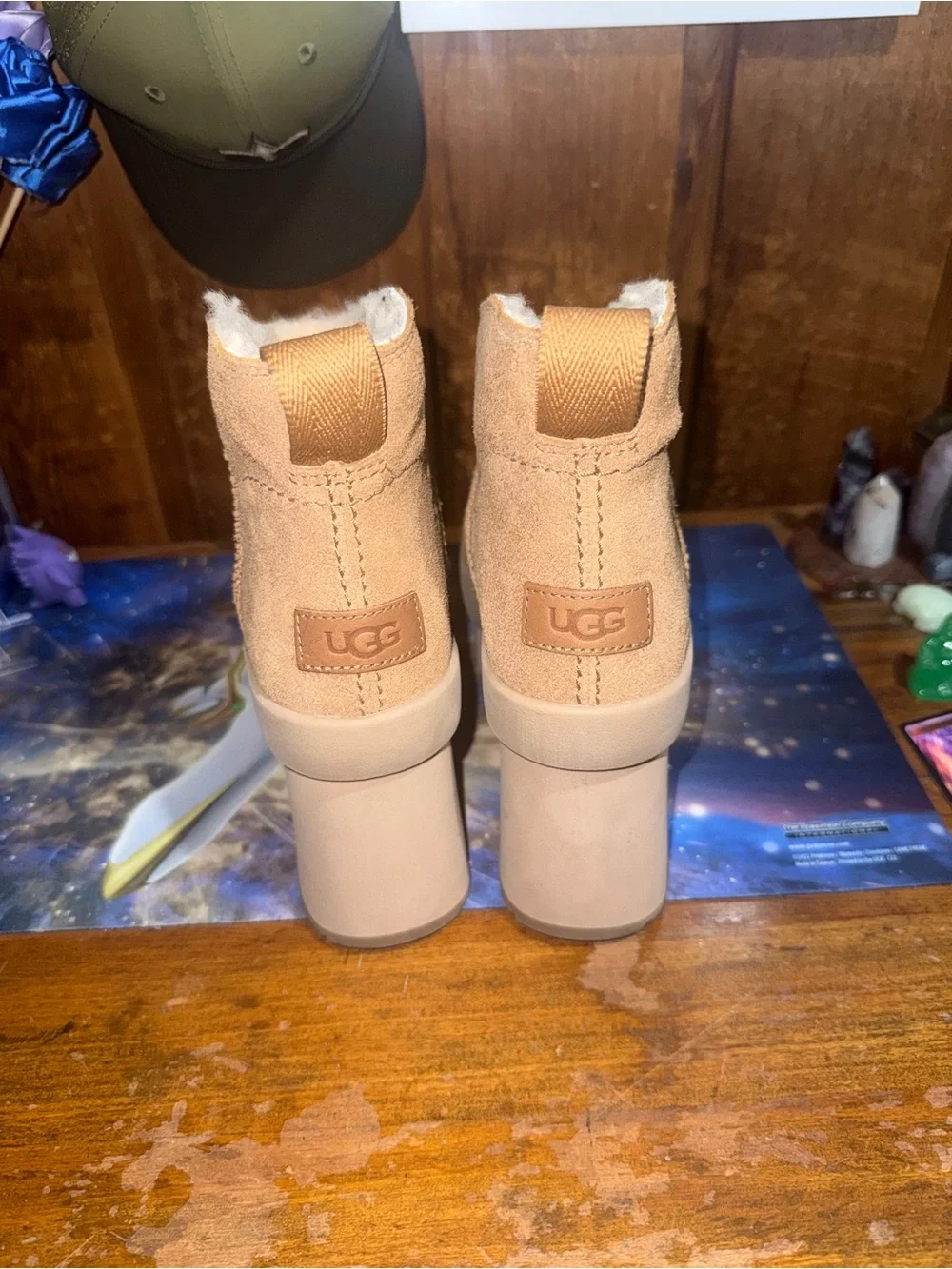 Ugg Tan Platform Ankle Booties with Shearling Lining